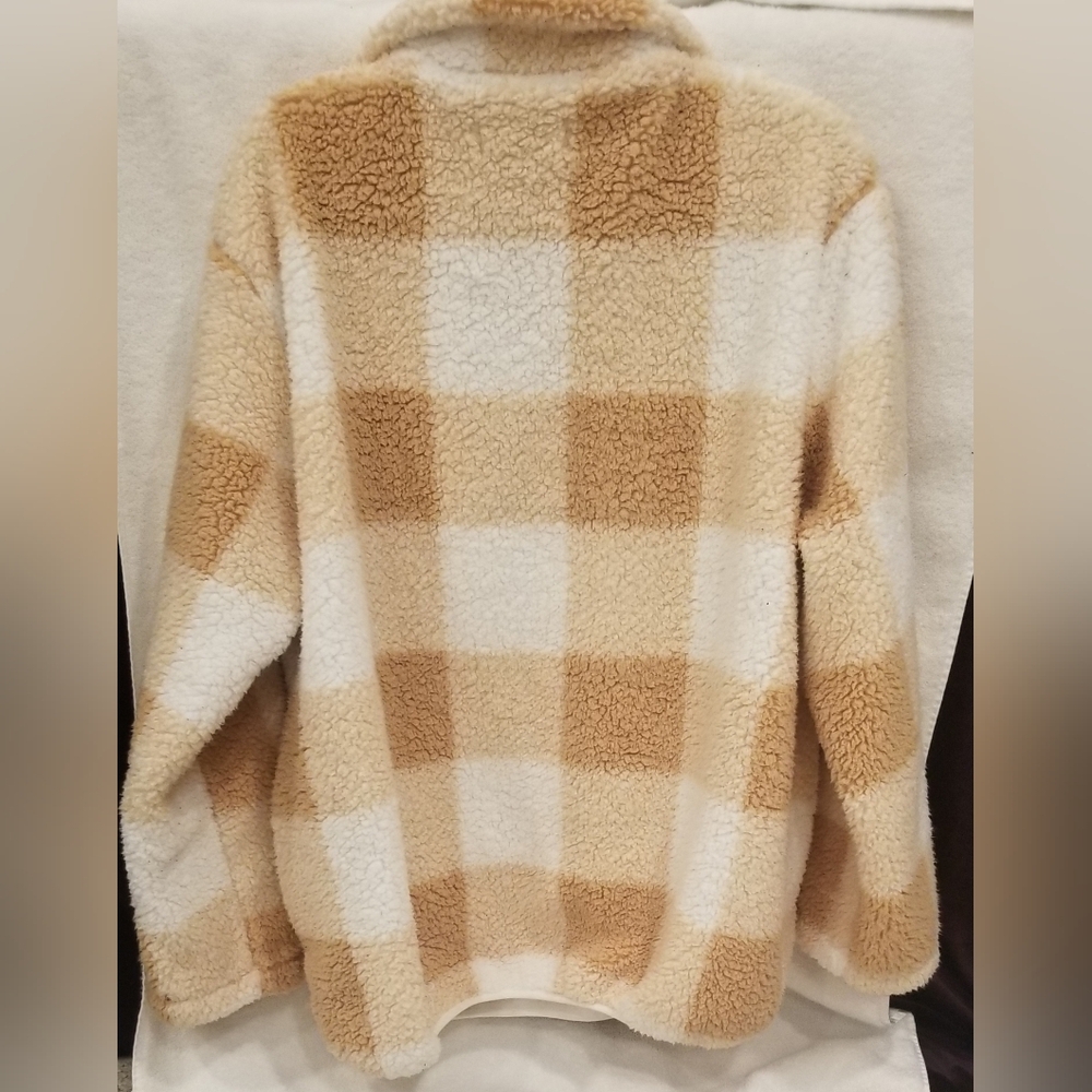 Cozy Plaid Sherpa Pullover Long Sleeve Half Zip Jacket By Merokeety. Size XL - Picture 2 of 3